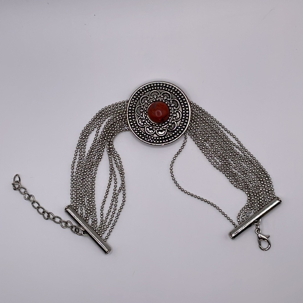 Silver Tone Southwestern Style Chain Bracelet Adjustable - Picture 3 of 8